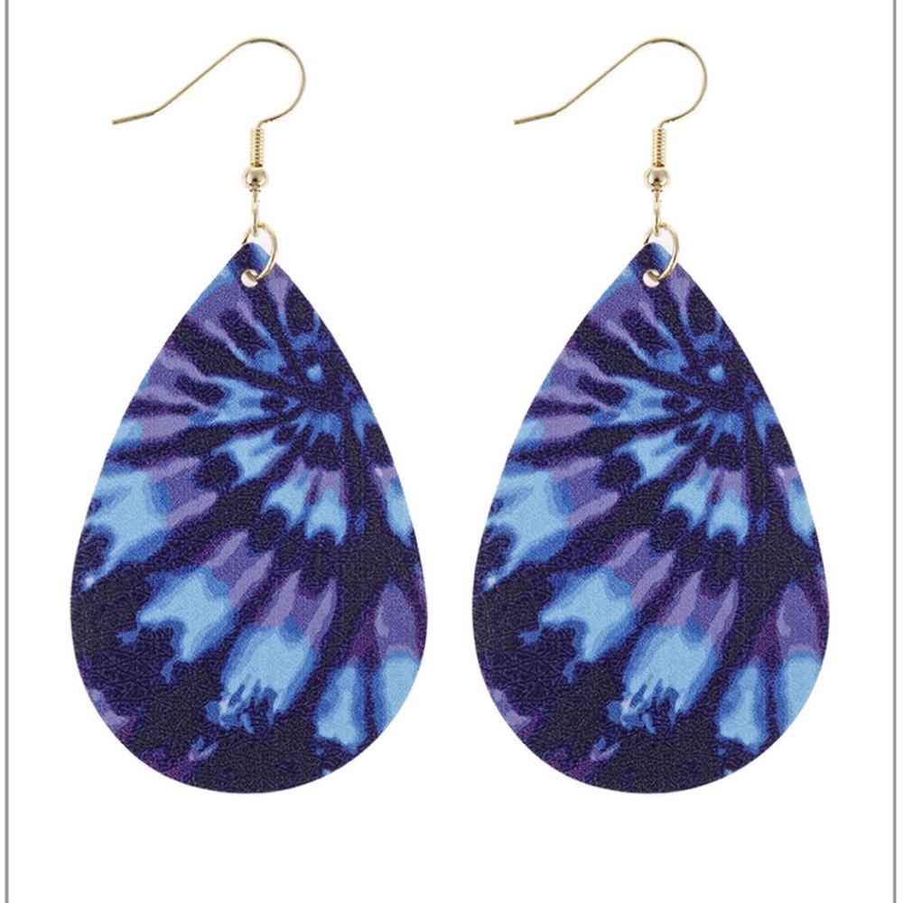 Purple Tie Dye Teardrop Faux Leather Earrings